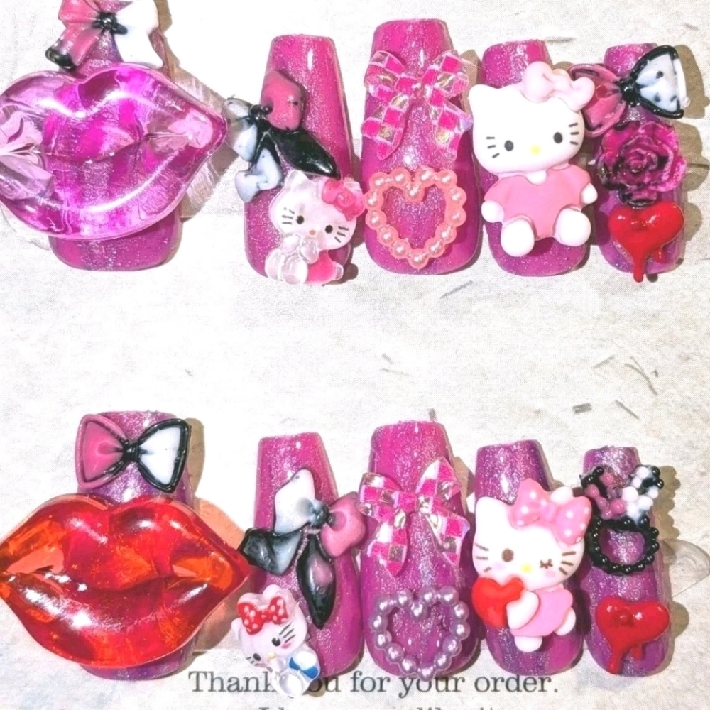 Hand Crafted Valentine's Day 10pc short acrylic press on nails sz large Glue Inc